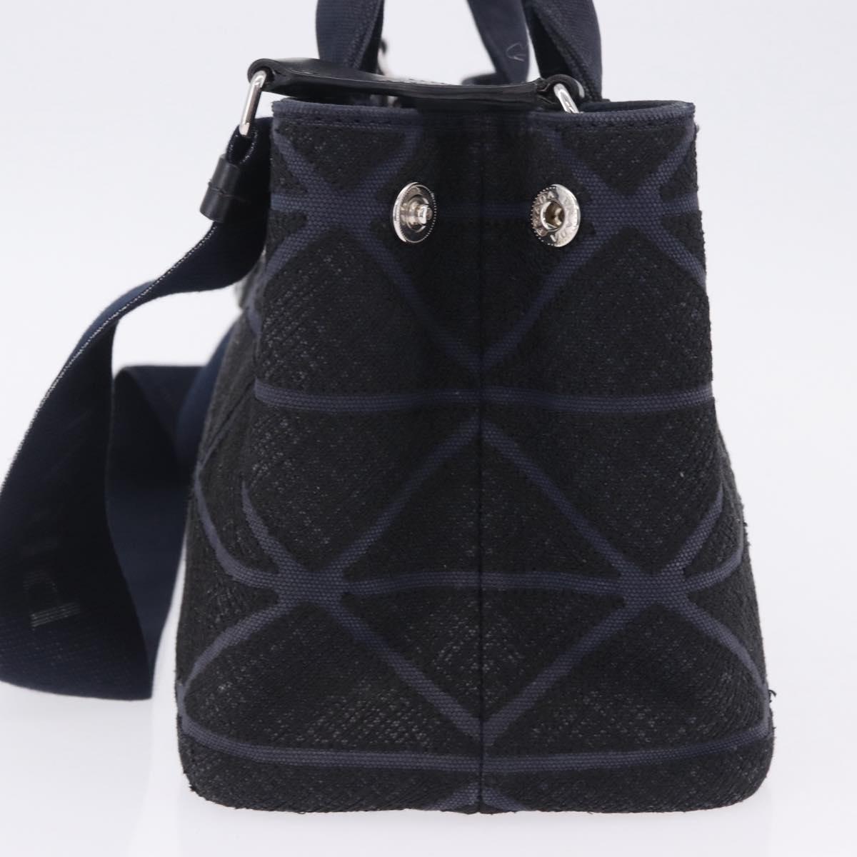 PRADA Canapa Triangle Hand Bag Canvas 2way Navy Silver Auth 204765M