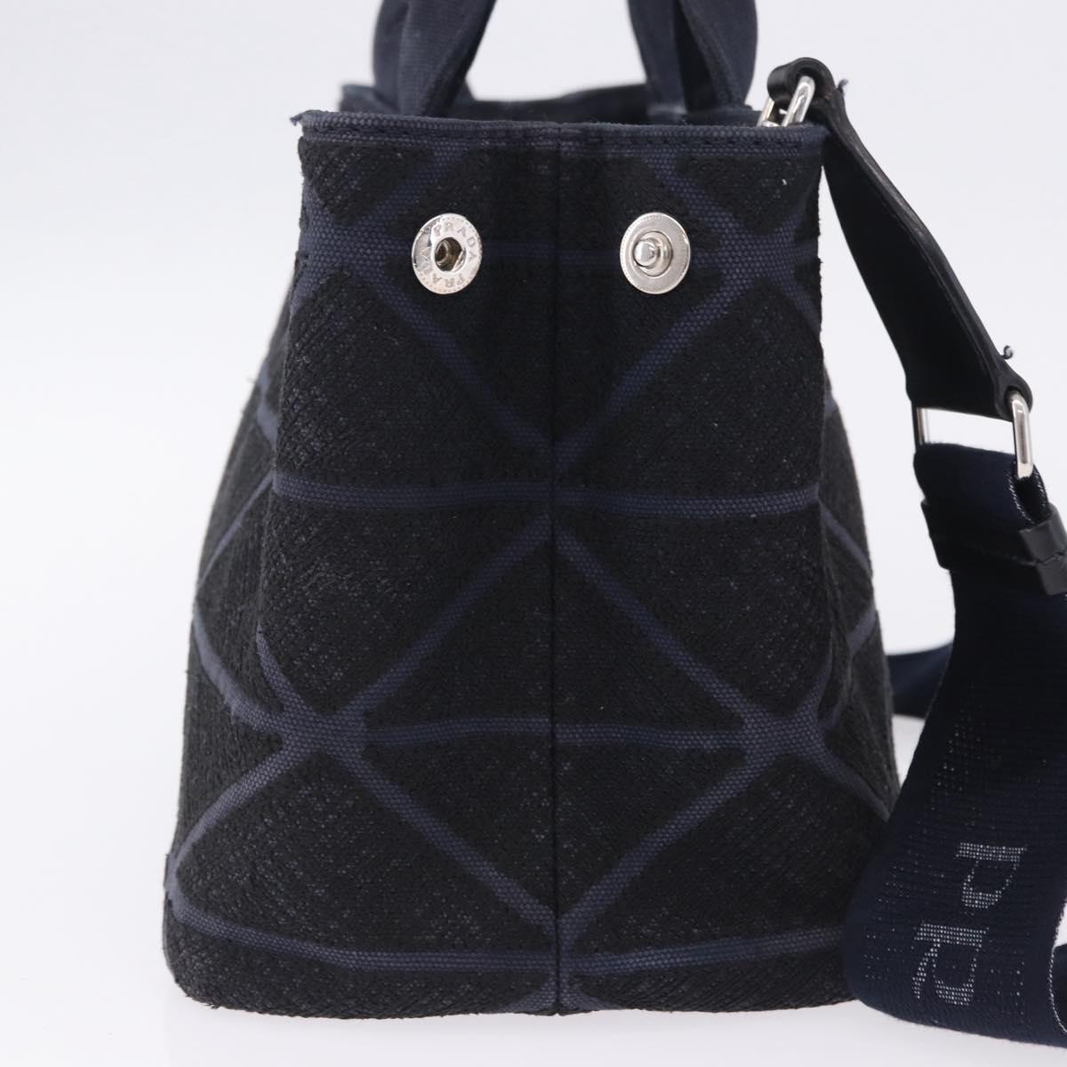 PRADA Canapa Triangle Hand Bag Canvas 2way Navy Silver Auth 204765M