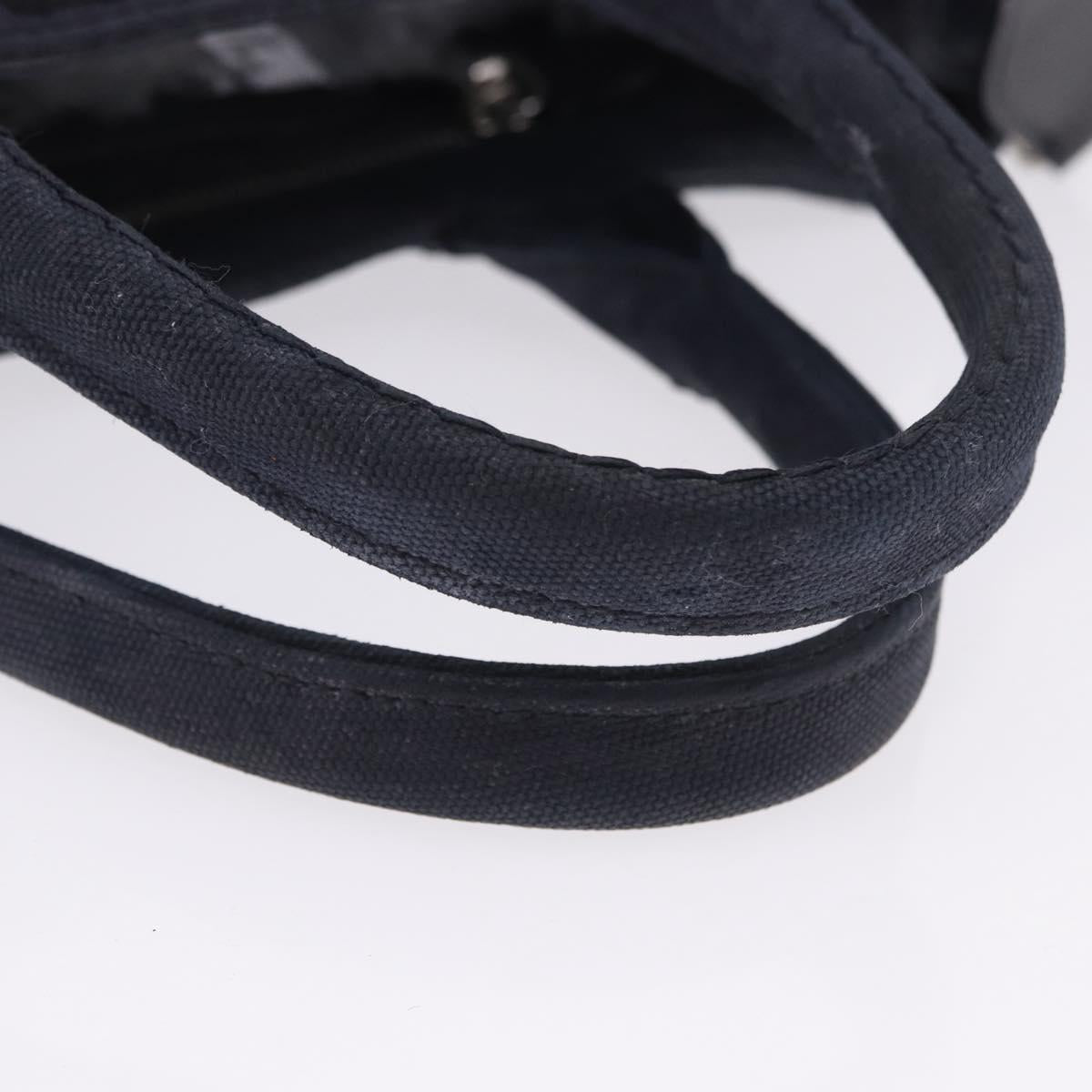 PRADA Canapa Triangle Hand Bag Canvas 2way Navy Silver Auth 204765M