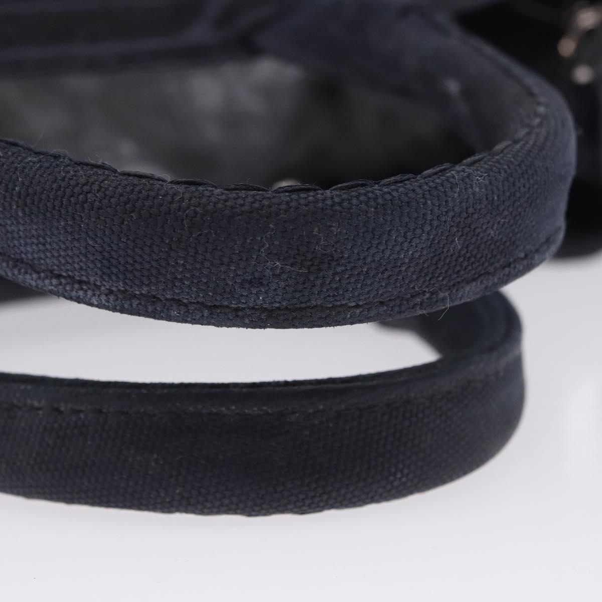 PRADA Canapa Triangle Hand Bag Canvas 2way Navy Silver Auth 204765M