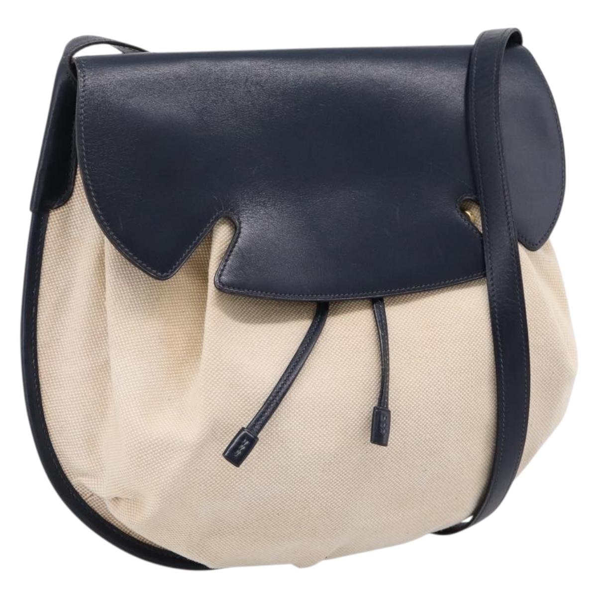 HERMES Shoulder Bag Canvas Beige Gold Auth 204766