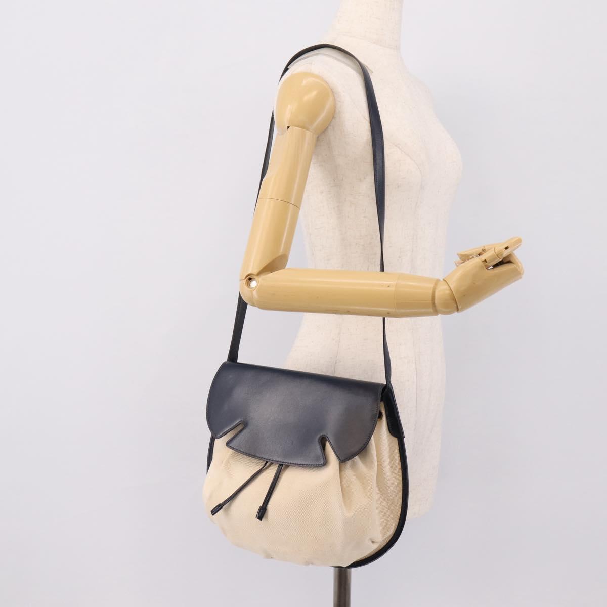 HERMES Shoulder Bag Canvas Beige Gold Auth 204766