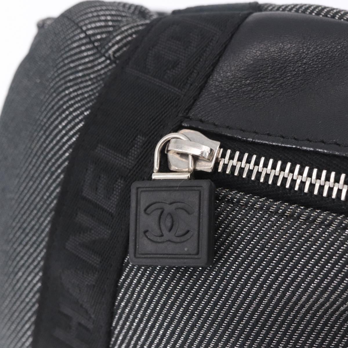 CHANEL Sports Line Waist Bag Canvas Black Silver CC Auth 204767V