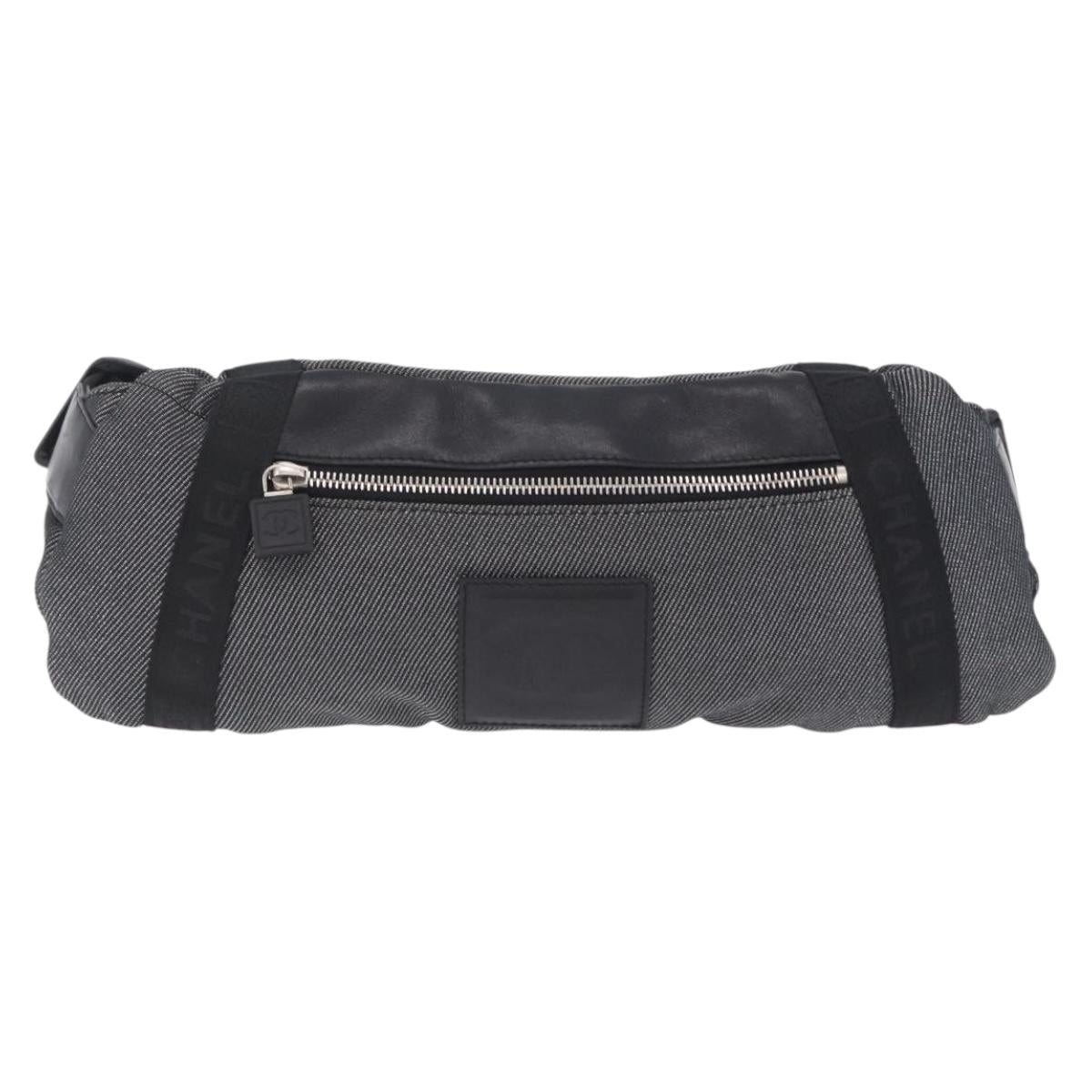CHANEL Sports Line Waist Bag Canvas Black Silver CC Auth 204767V