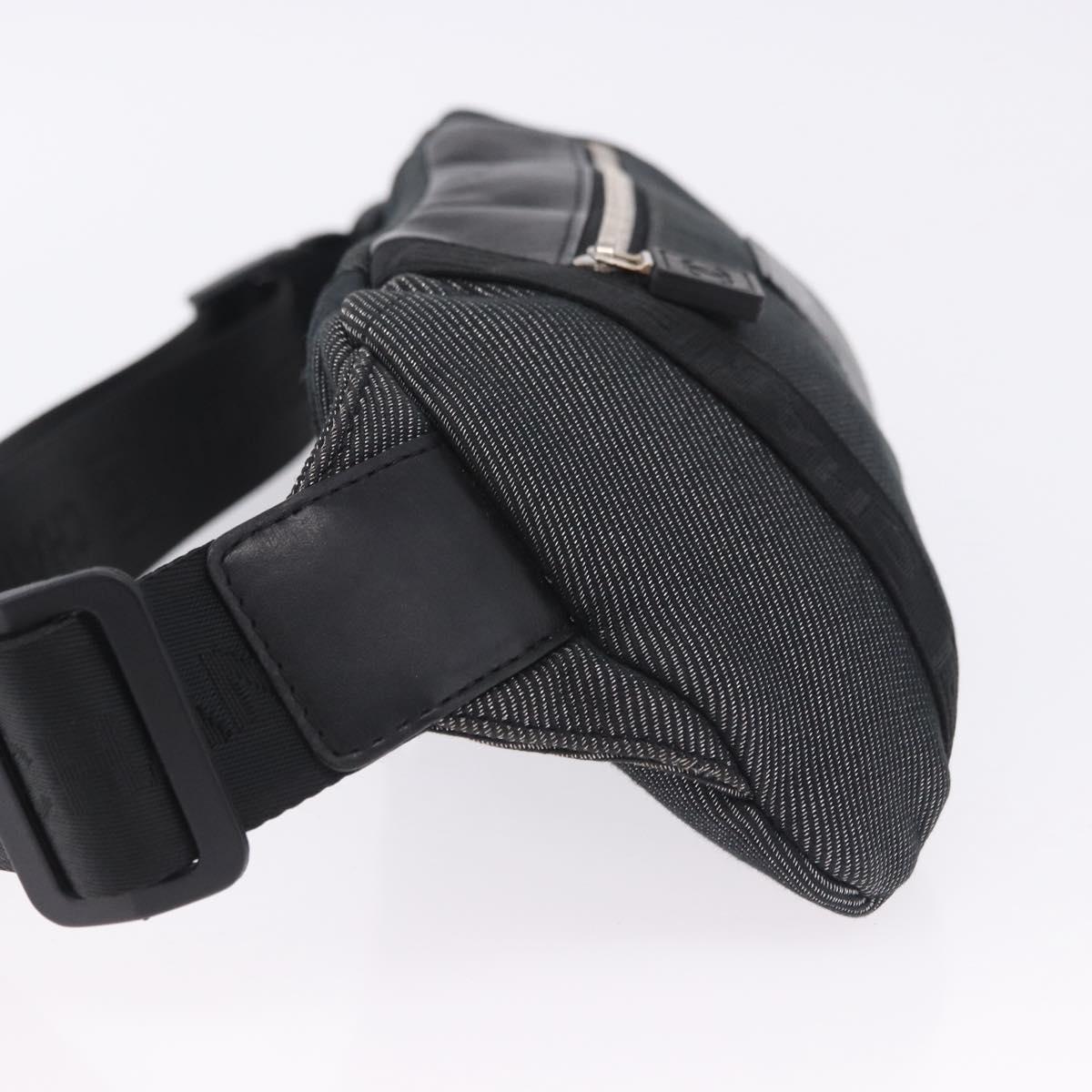 CHANEL Sports Line Waist Bag Canvas Black Silver CC Auth 204767V