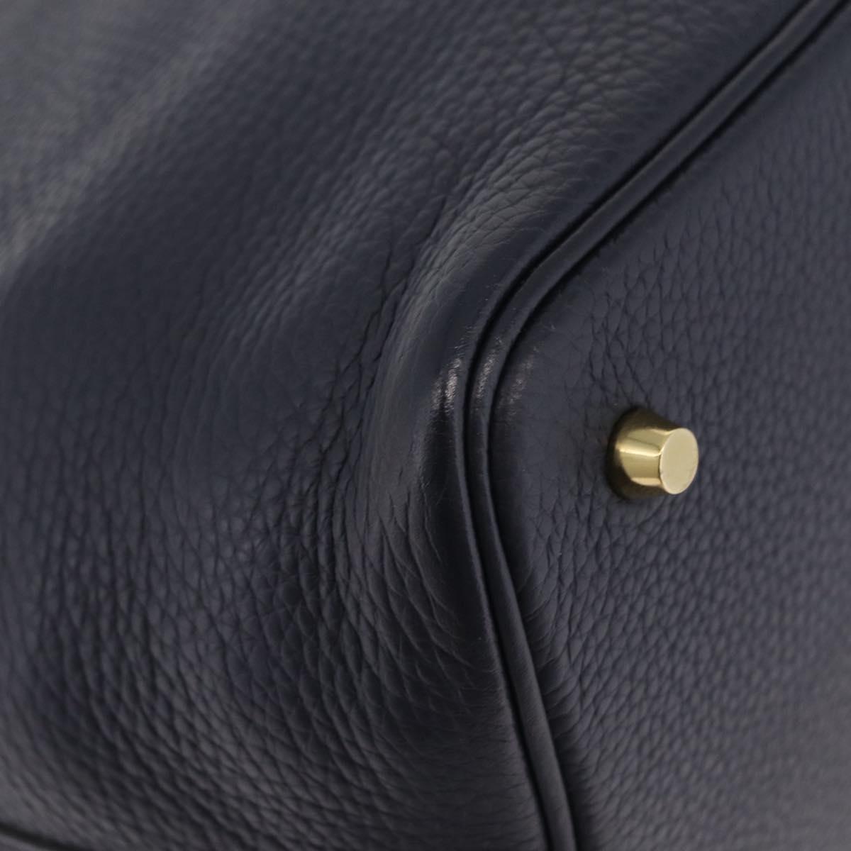 HERMES Picotan Lock MM Hand Bag Taurillon Leather Navy Gold Auth 204768SM