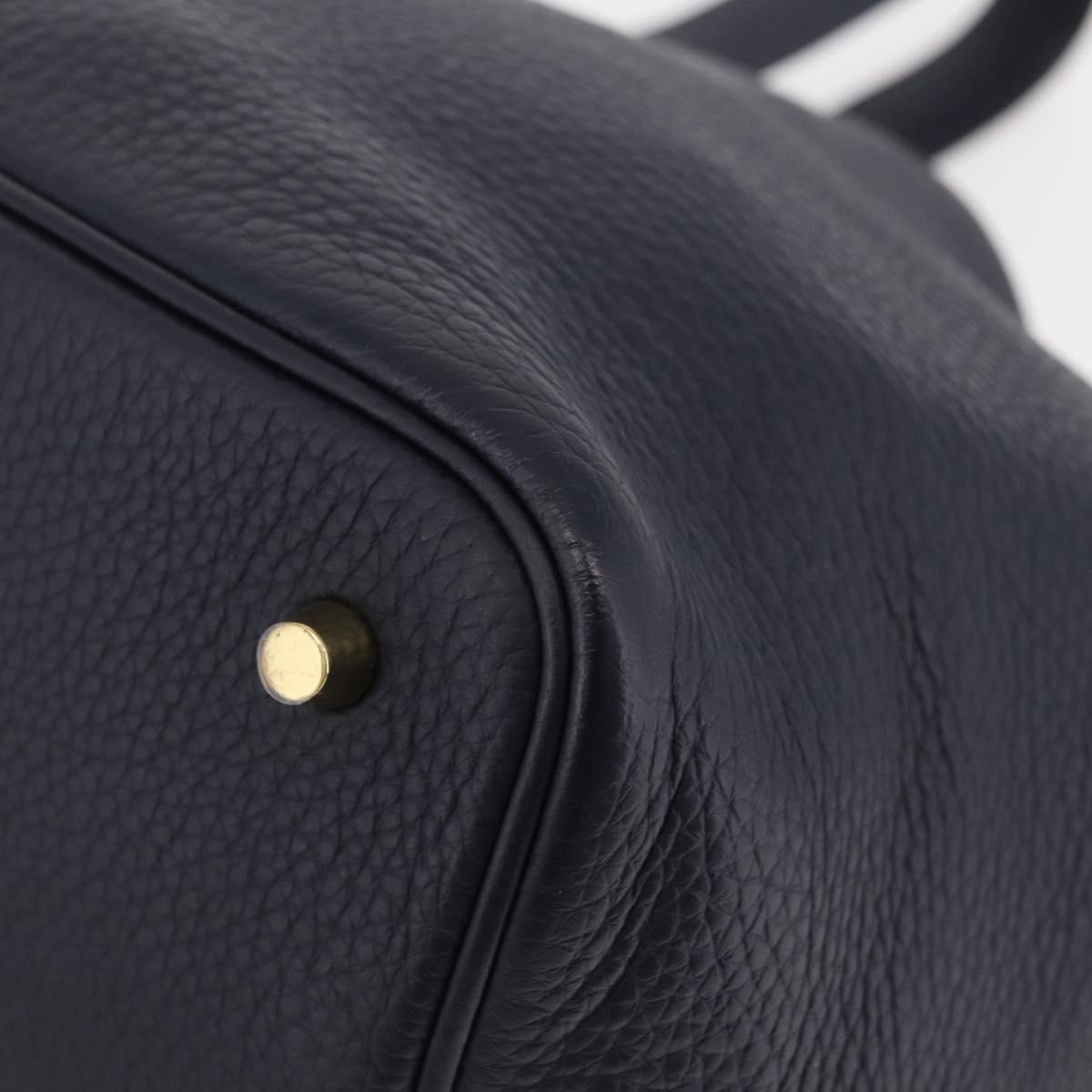 HERMES Picotan Lock MM Hand Bag Taurillon Leather Navy Gold Auth 204768SM