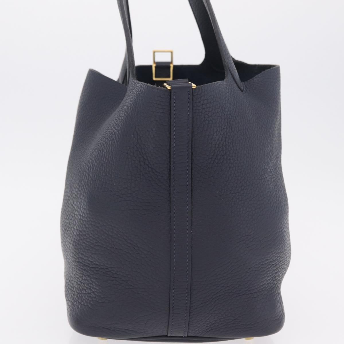 HERMES Picotan Lock MM Hand Bag Taurillon Leather Navy Gold Auth 204768SM