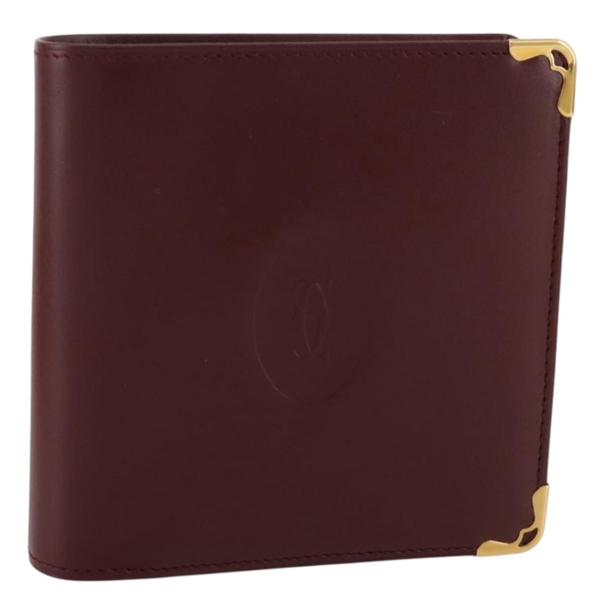 CARTIER Must Line Compact Wallet Leather Bordeaux Gold Auth 204769V