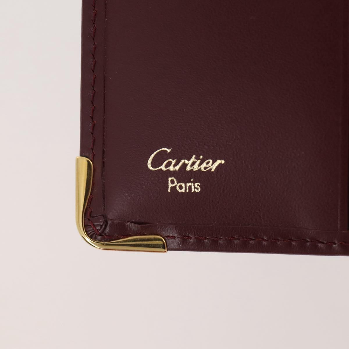 CARTIER Must Line Compact Wallet Leather Bordeaux Gold Auth 204769V