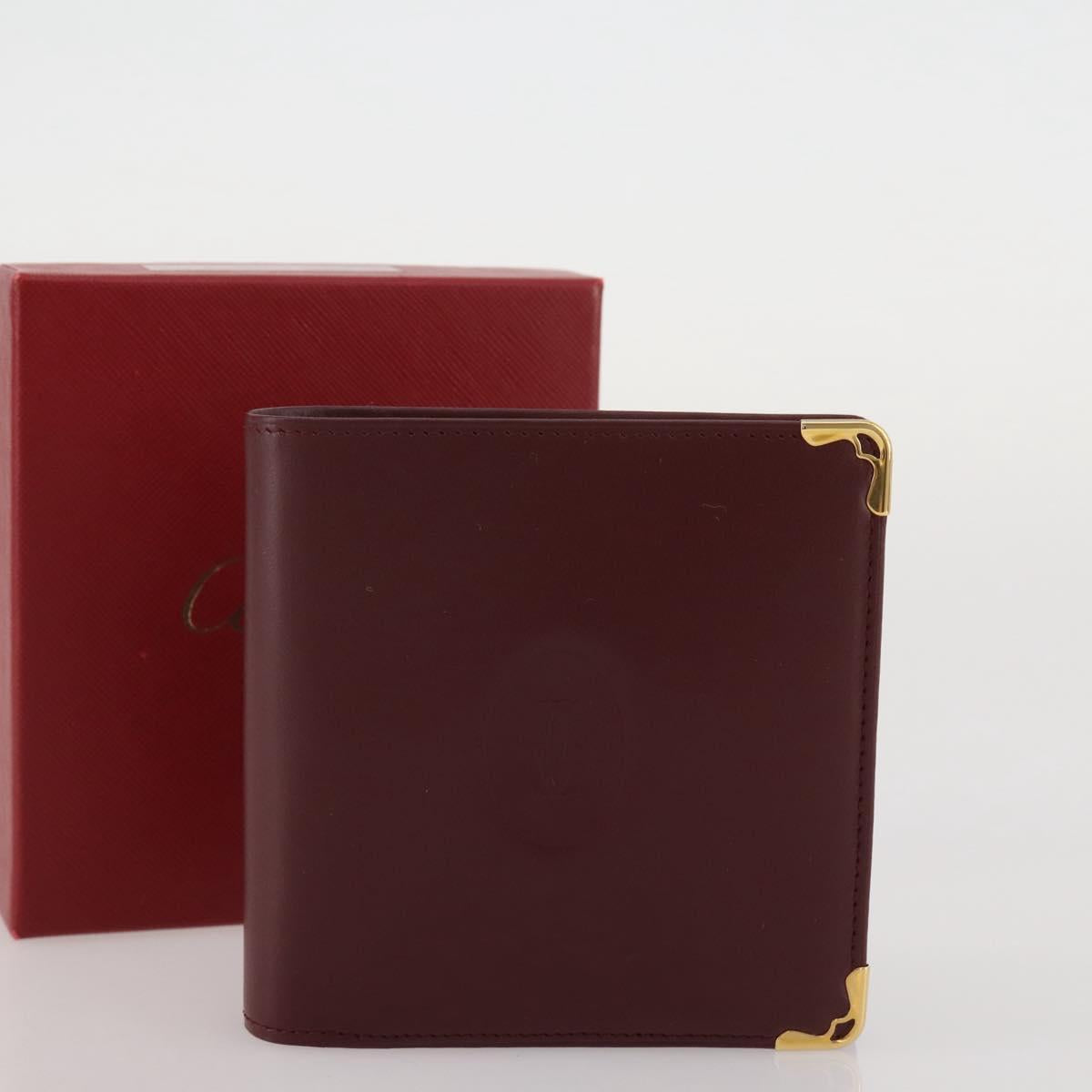 CARTIER Must Line Compact Wallet Leather Bordeaux Gold Auth 204769V