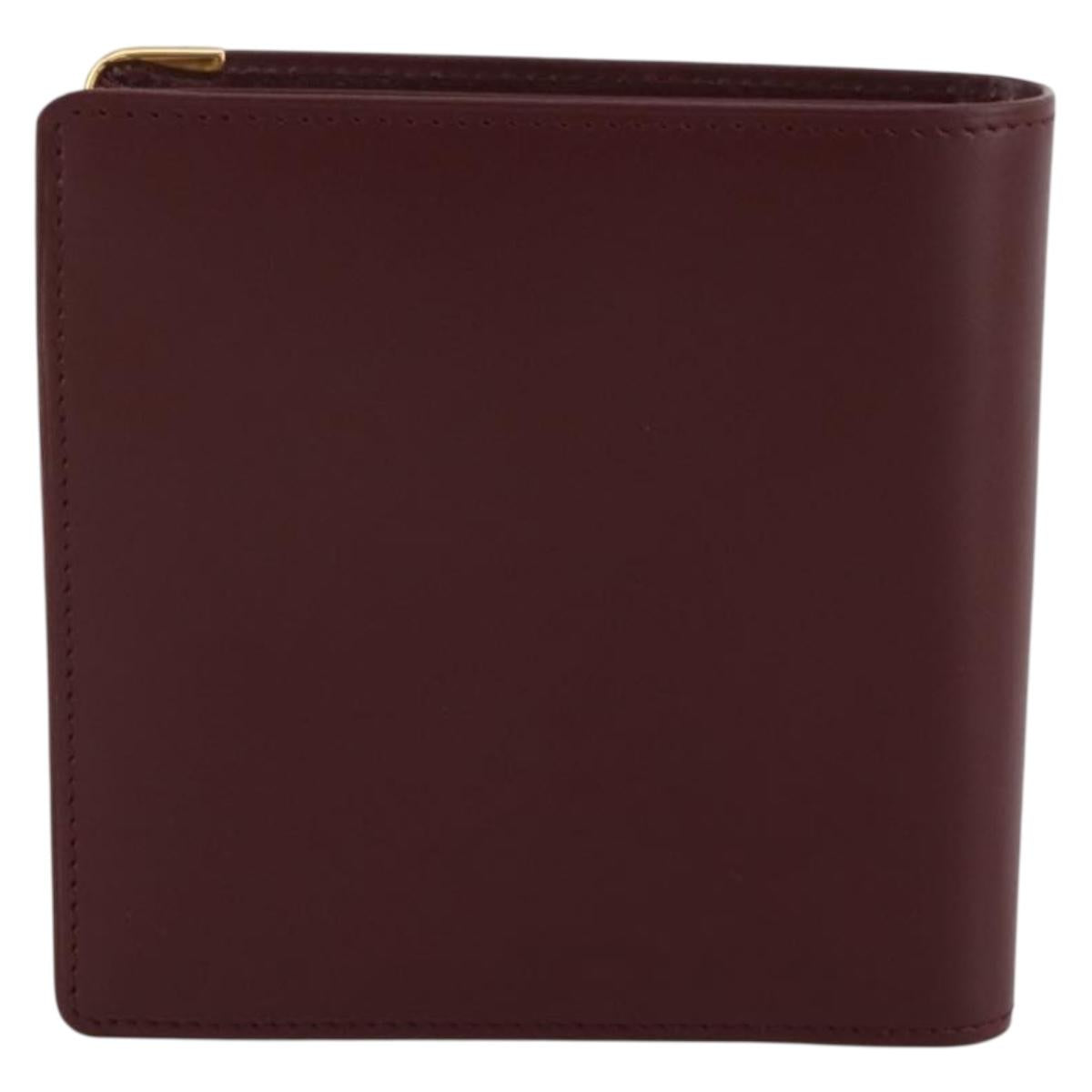 CARTIER Must Line Compact Wallet Leather Bordeaux Gold Auth 204769V