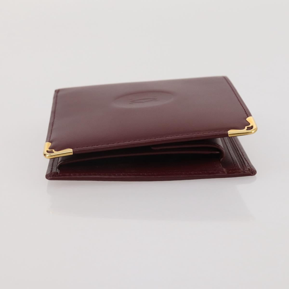 CARTIER Must Line Compact Wallet Leather Bordeaux Gold Auth 204769V