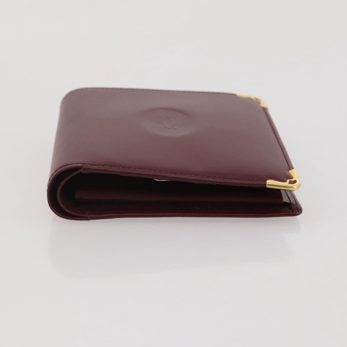 CARTIER Must Line Compact Wallet Leather Bordeaux Gold Auth 204769V