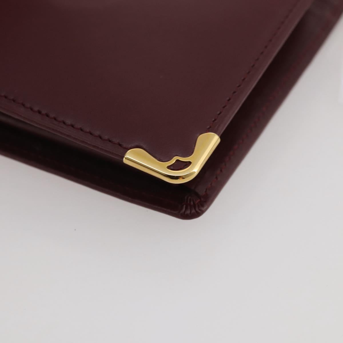 CARTIER Must Line Compact Wallet Leather Bordeaux Gold Auth 204769V