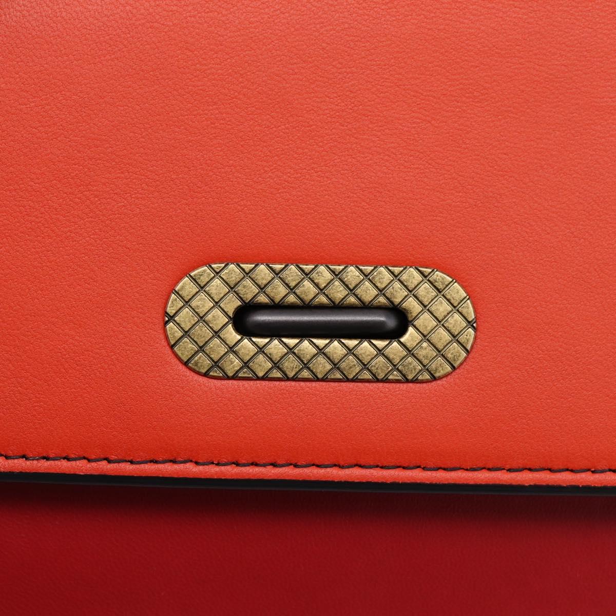 Bottega Veneta Chain Shoulder Wallet Leather Orange Gold Auth 204771V