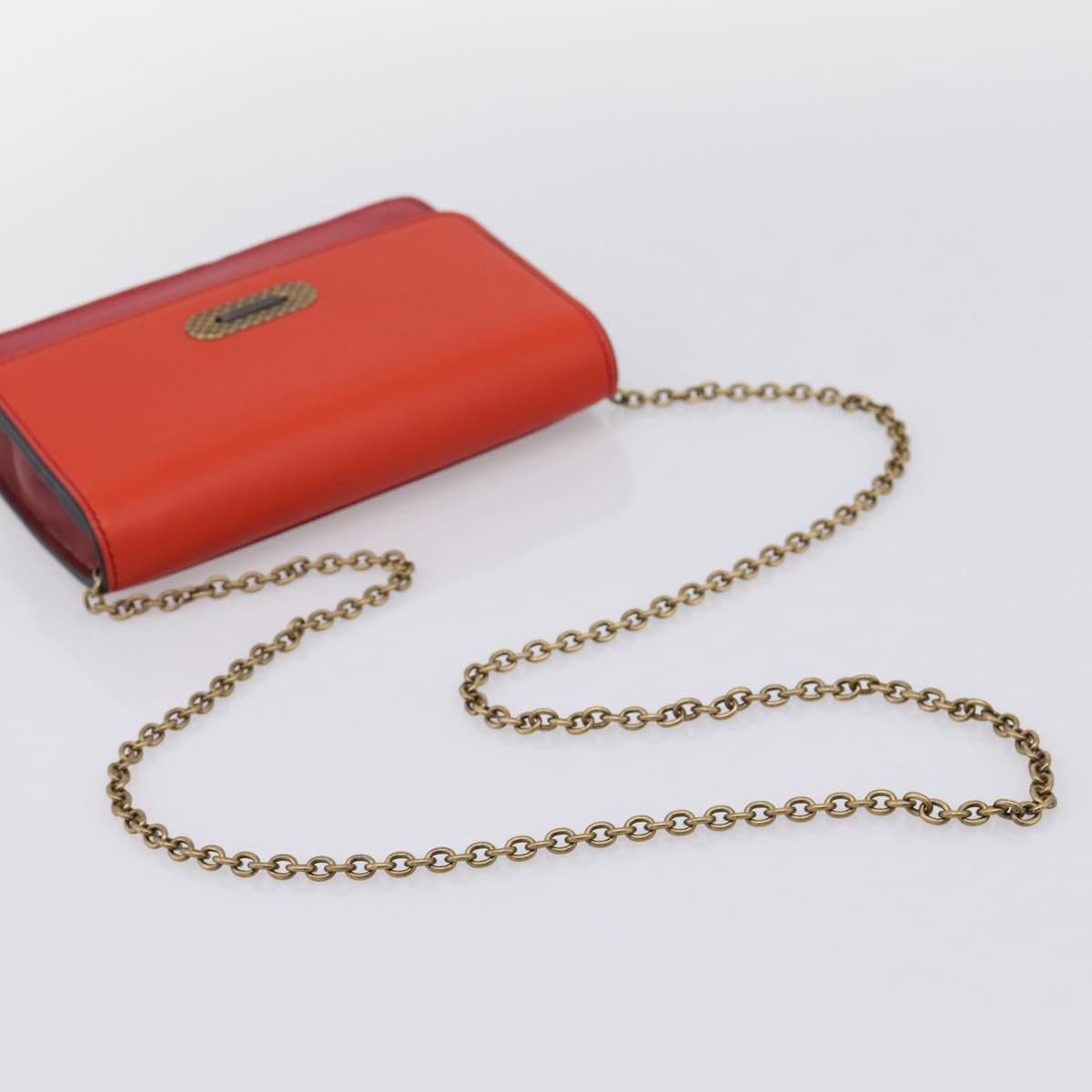Bottega Veneta Chain Shoulder Wallet Leather Orange Gold Auth 204771V