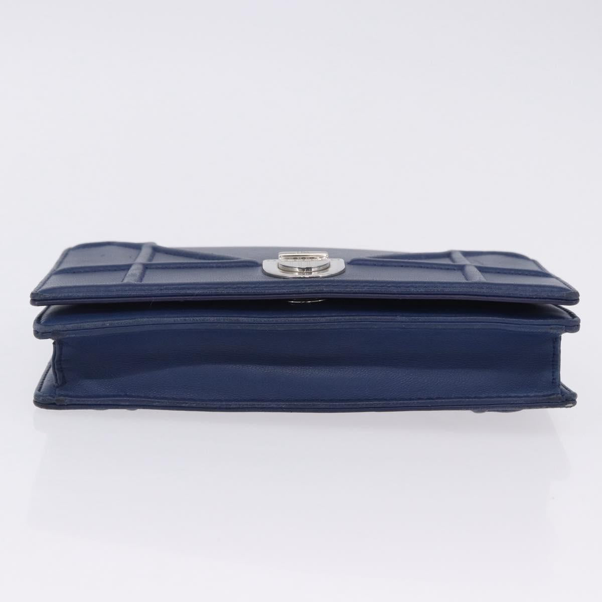 Christian Dior Diorama Chain Shoulder Bag Leather Blue Silver Auth 204772V