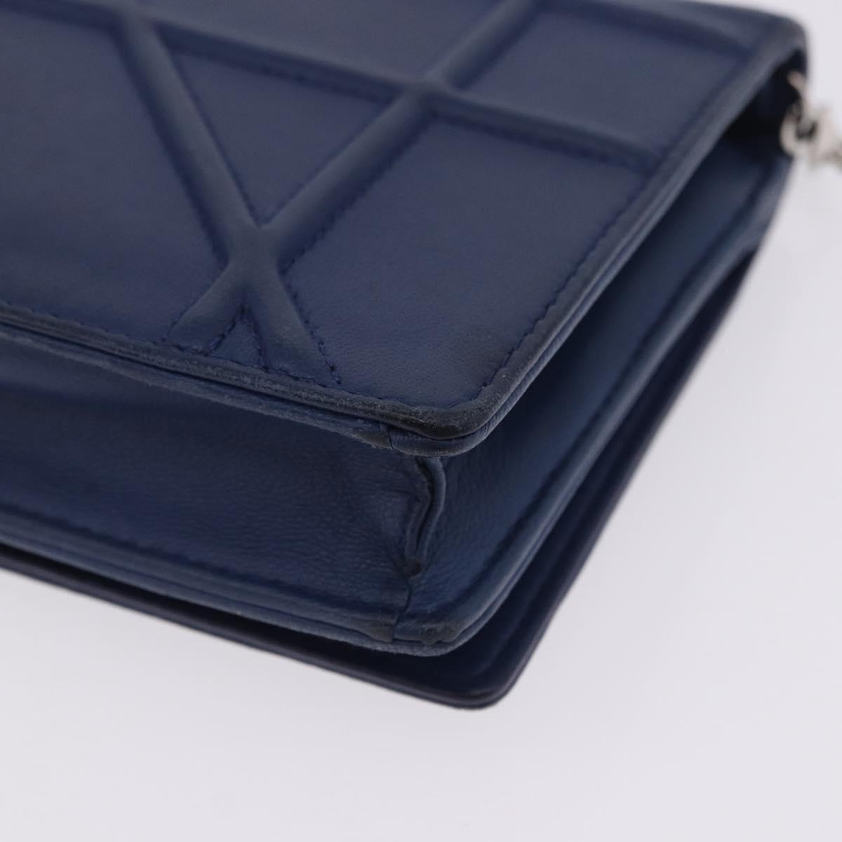 Christian Dior Diorama Chain Shoulder Bag Leather Blue Silver Auth 204772V