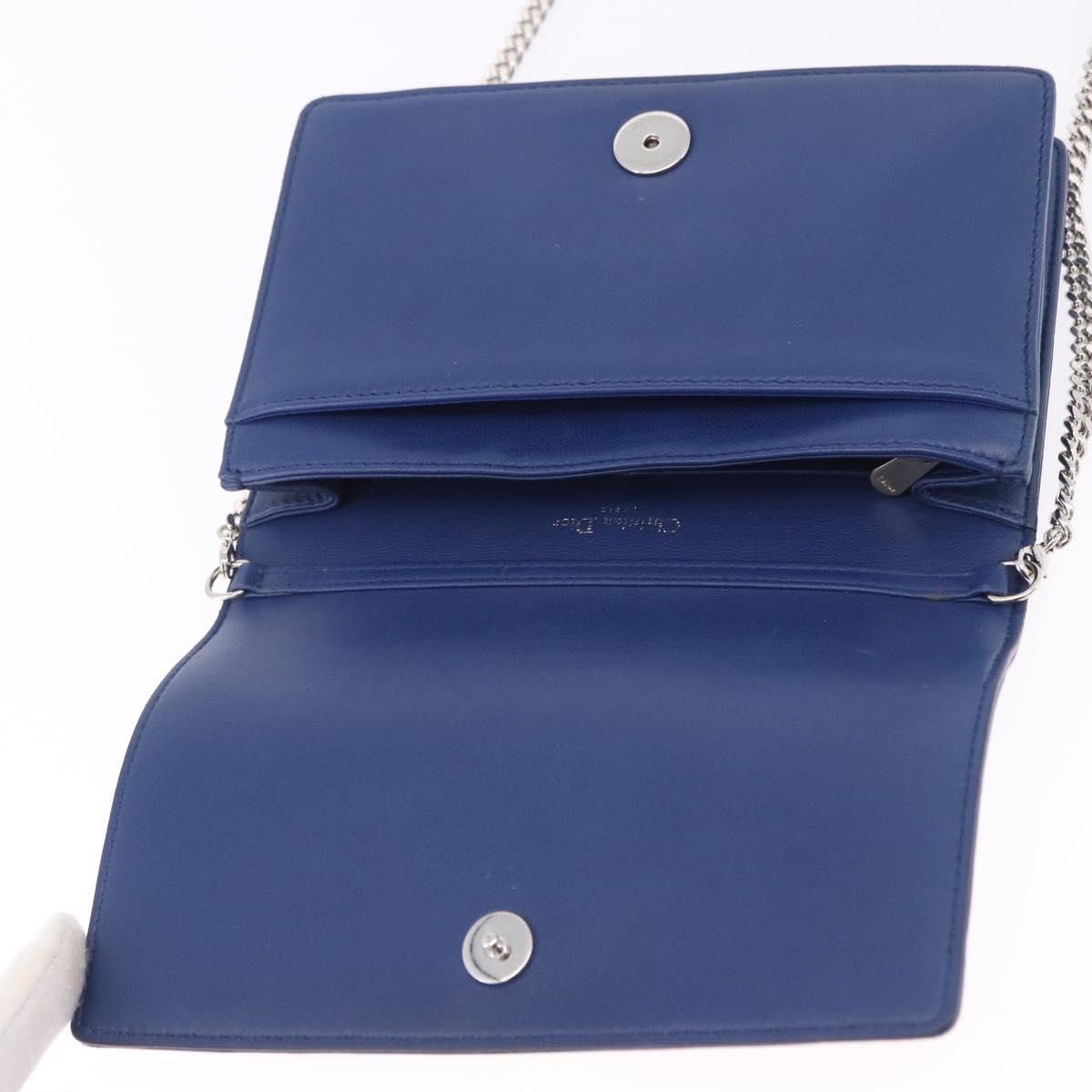 Christian Dior Diorama Chain Shoulder Bag Leather Blue Silver Auth 204772V