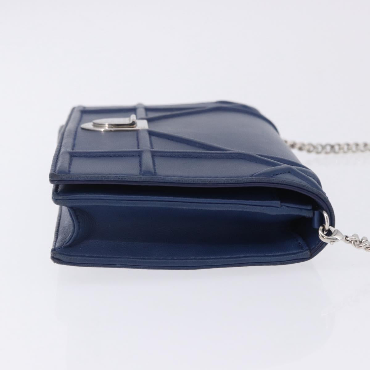 Christian Dior Diorama Chain Shoulder Bag Leather Blue Silver Auth 204772V