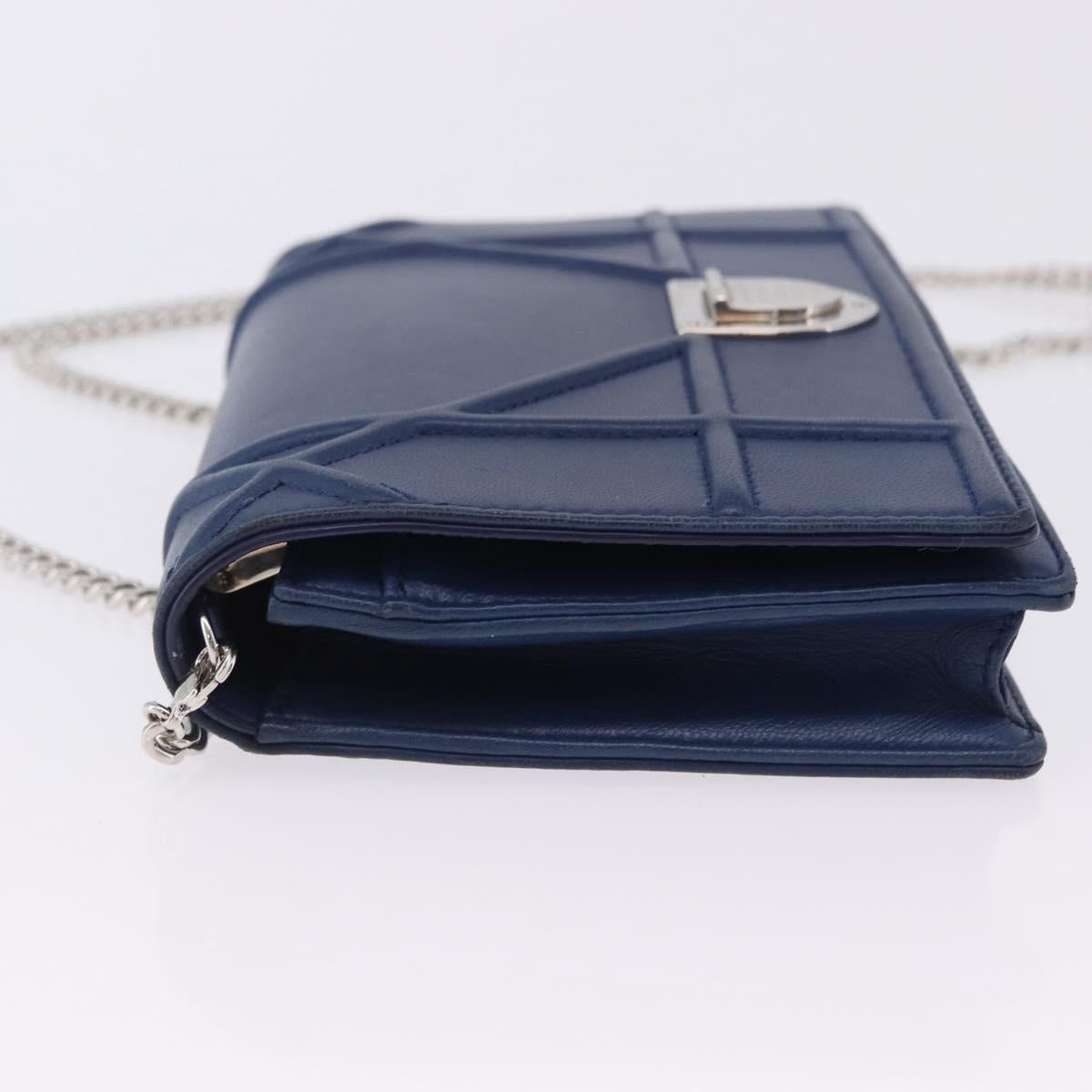 Christian Dior Diorama Chain Shoulder Bag Leather Blue Silver Auth 204772V