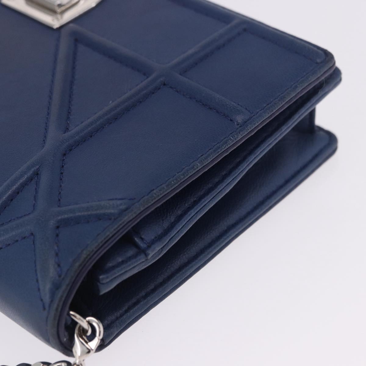 Christian Dior Diorama Chain Shoulder Bag Leather Blue Silver Auth 204772V