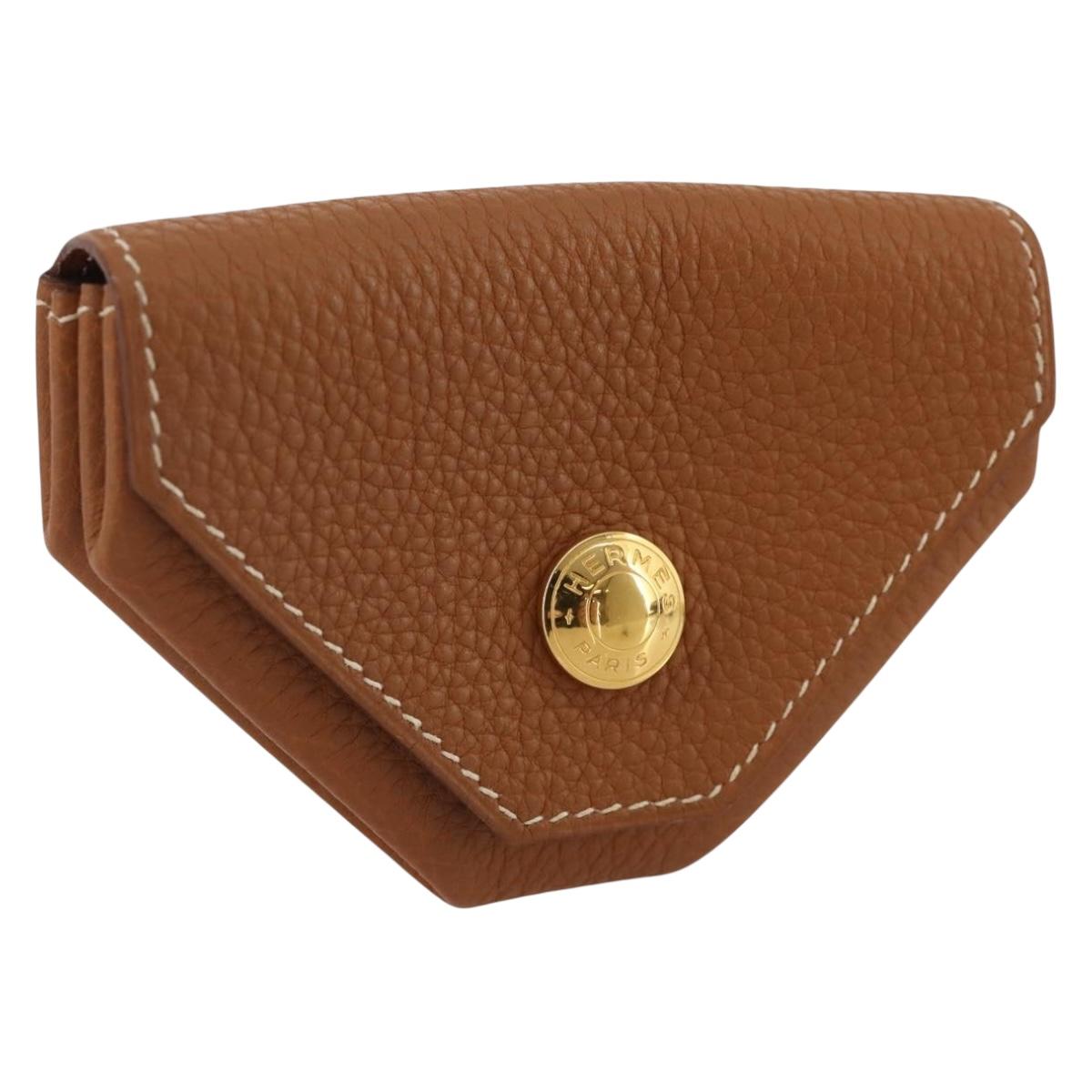 HERMES Revan Cattle Coin Purse Leather Brown Gold Auth 204773M