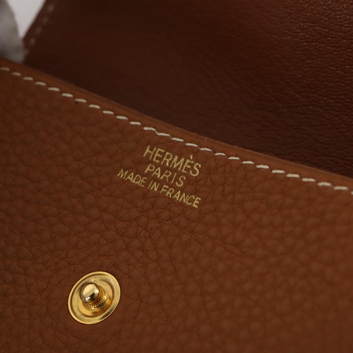 HERMES Revan Cattle Coin Purse Leather Brown Gold Auth 204773M