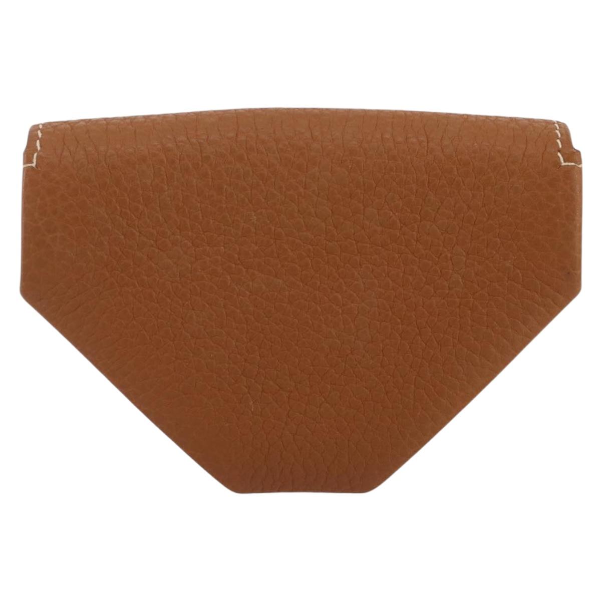 HERMES Revan Cattle Coin Purse Leather Brown Gold Auth 204773M