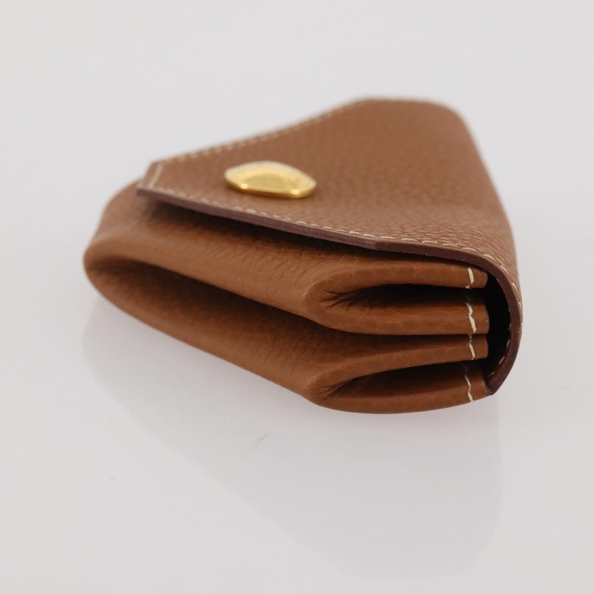 HERMES Revan Cattle Coin Purse Leather Brown Gold Auth 204773M