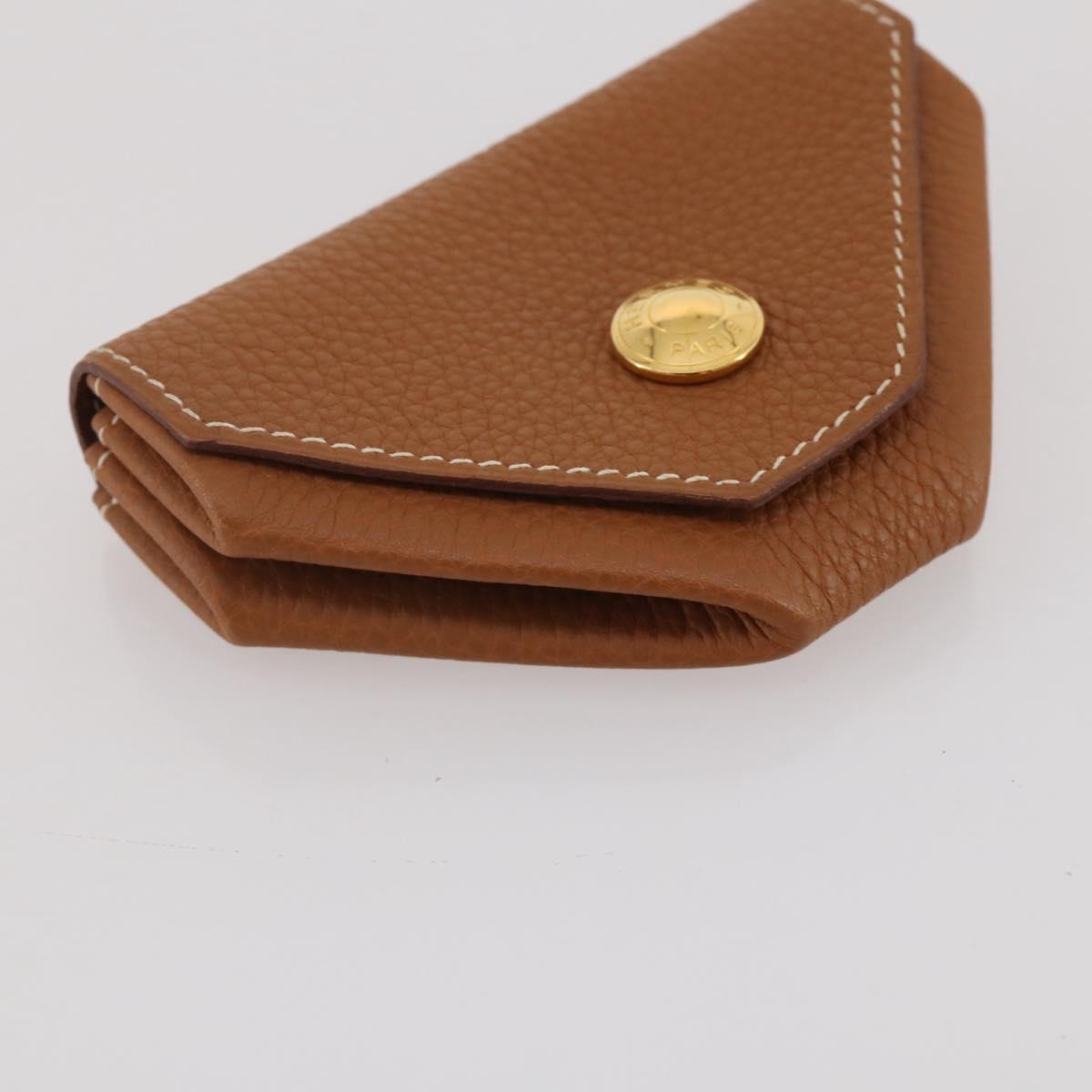 HERMES Revan Cattle Coin Purse Leather Brown Gold Auth 204773M