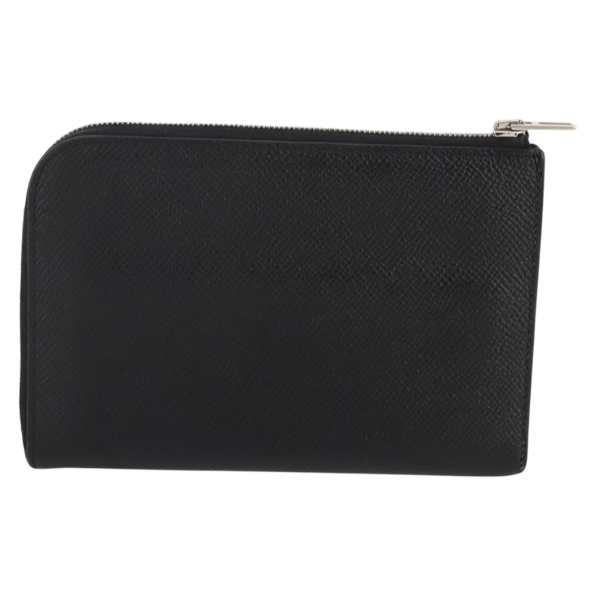 HERMES Combine Remix Duo Dogon Pouch Leather Black Silver Auth 204779M