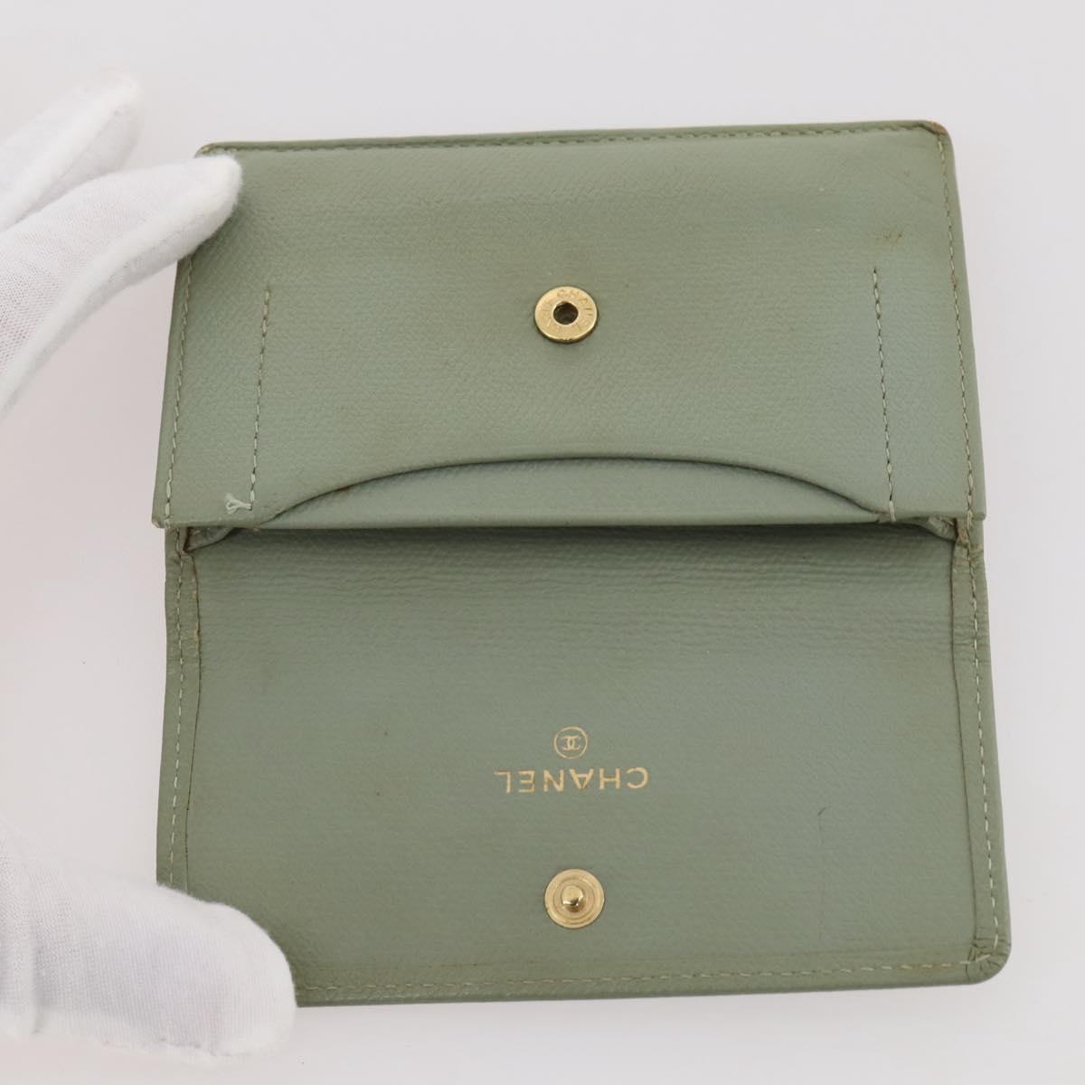 CHANEL Card Case Leather Green Gold CC Auth 204781