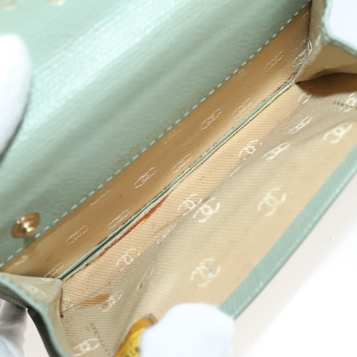 CHANEL Card Case Leather Green Gold CC Auth 204781