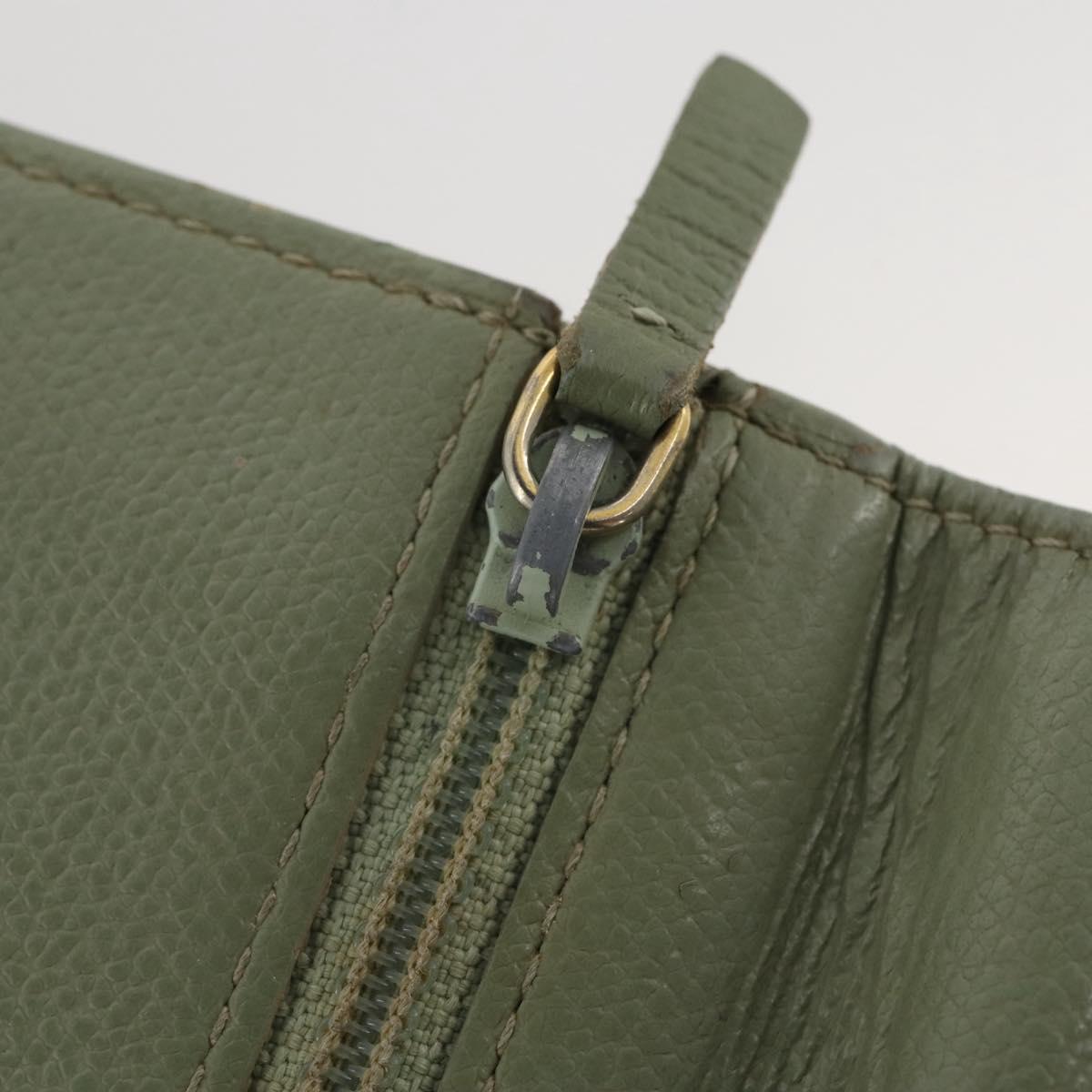 CHANEL Card Case Leather Green Gold CC Auth 204781