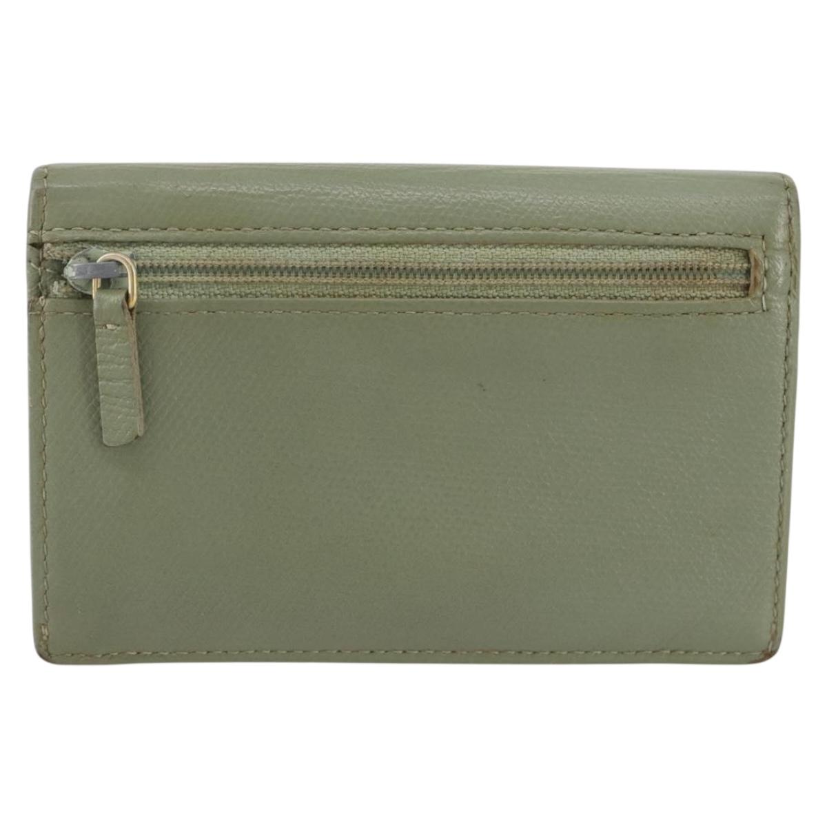 CHANEL Card Case Leather Green Gold CC Auth 204781