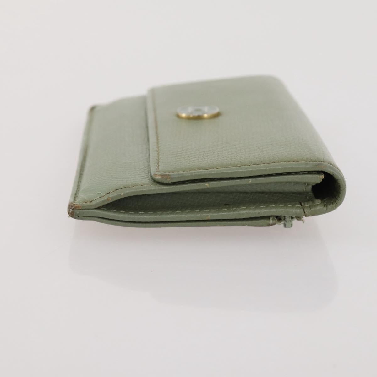 CHANEL Card Case Leather Green Gold CC Auth 204781