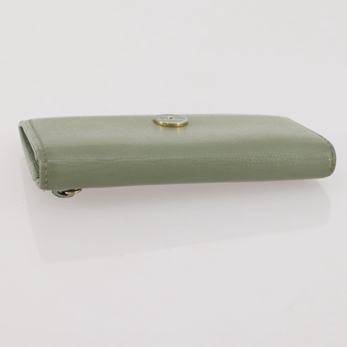 CHANEL Card Case Leather Green Gold CC Auth 204781