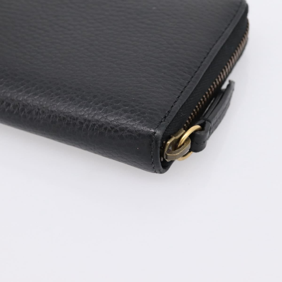 GUCCI Bow Long Wallet Leather Black Gold 524291 Auth 204782A