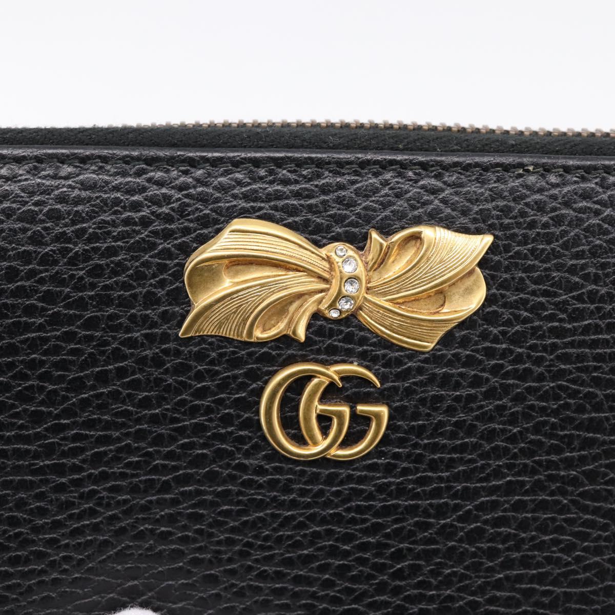 GUCCI Bow Long Wallet Leather Black Gold 524291 Auth 204782A