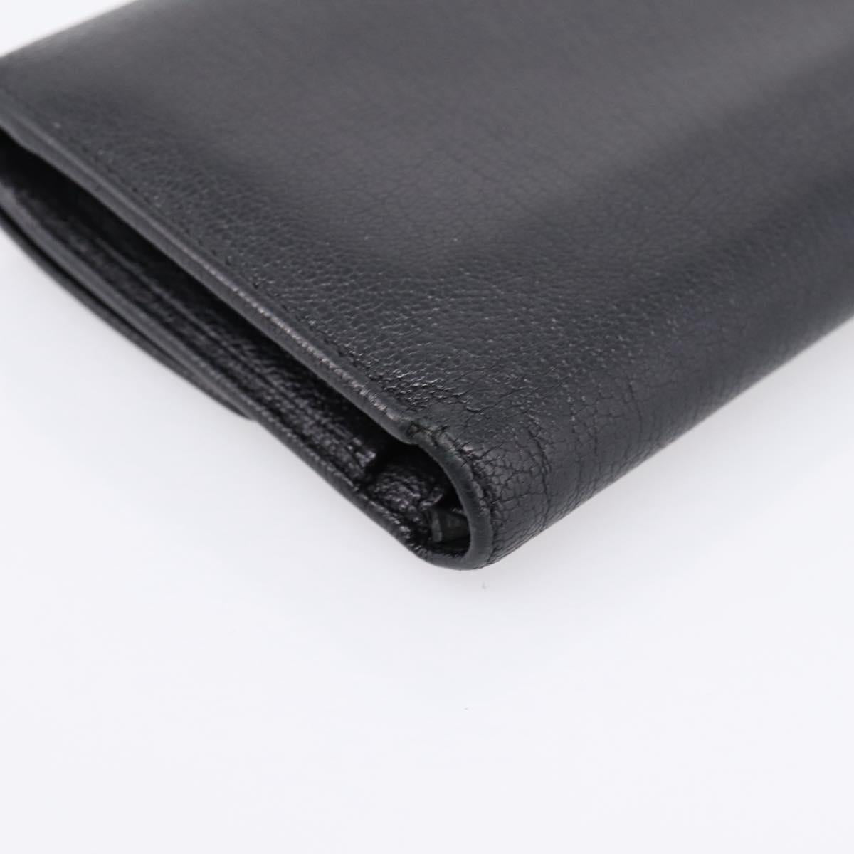CHANEL Long Wallet Leather Black Silver CC Auth 204783