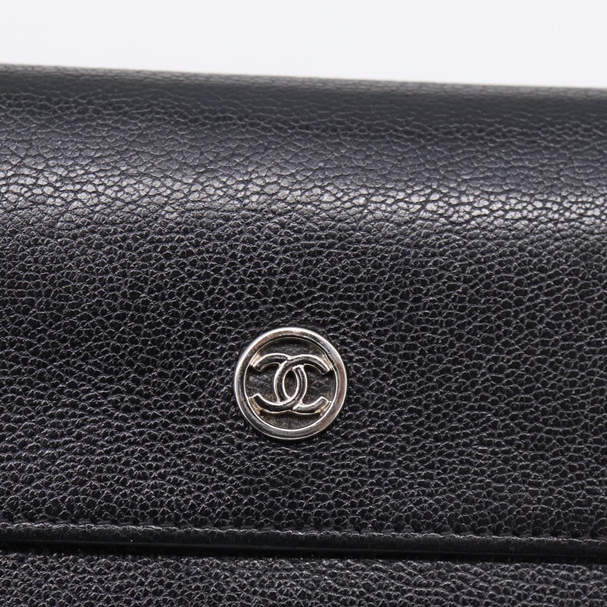CHANEL Long Wallet Leather Black Silver CC Auth 204783