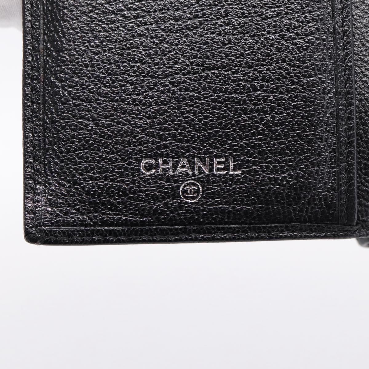 CHANEL Long Wallet Leather Black Silver CC Auth 204783