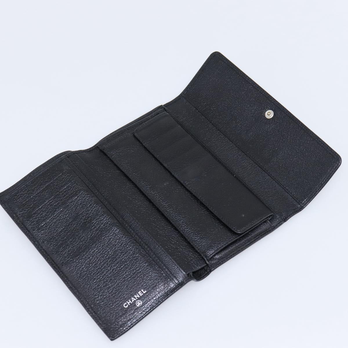 CHANEL Long Wallet Leather Black Silver CC Auth 204783