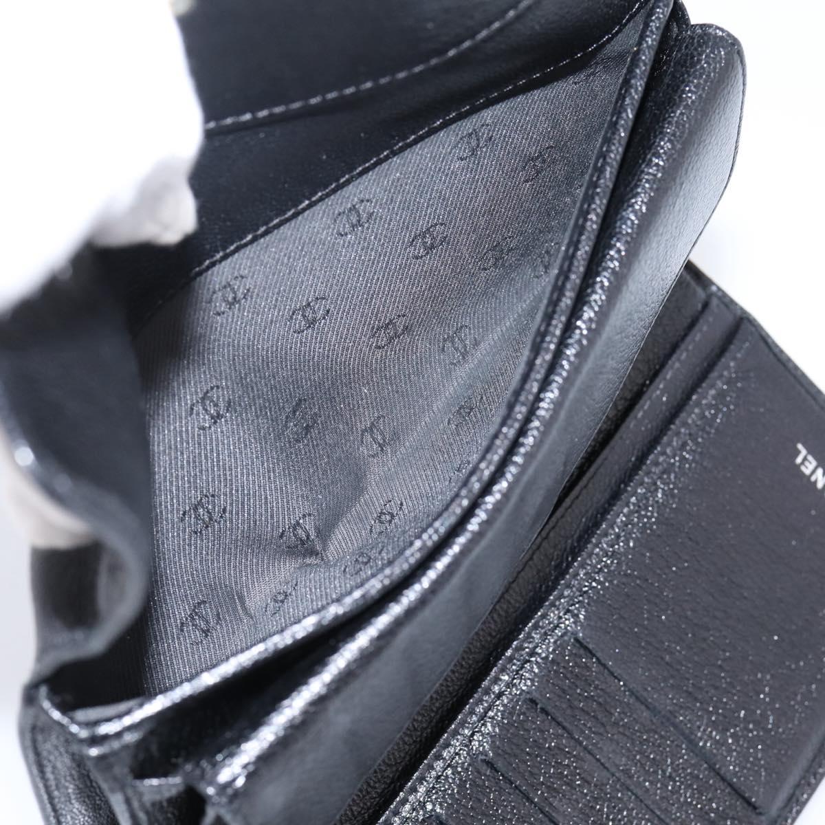 CHANEL Long Wallet Leather Black Silver CC Auth 204783