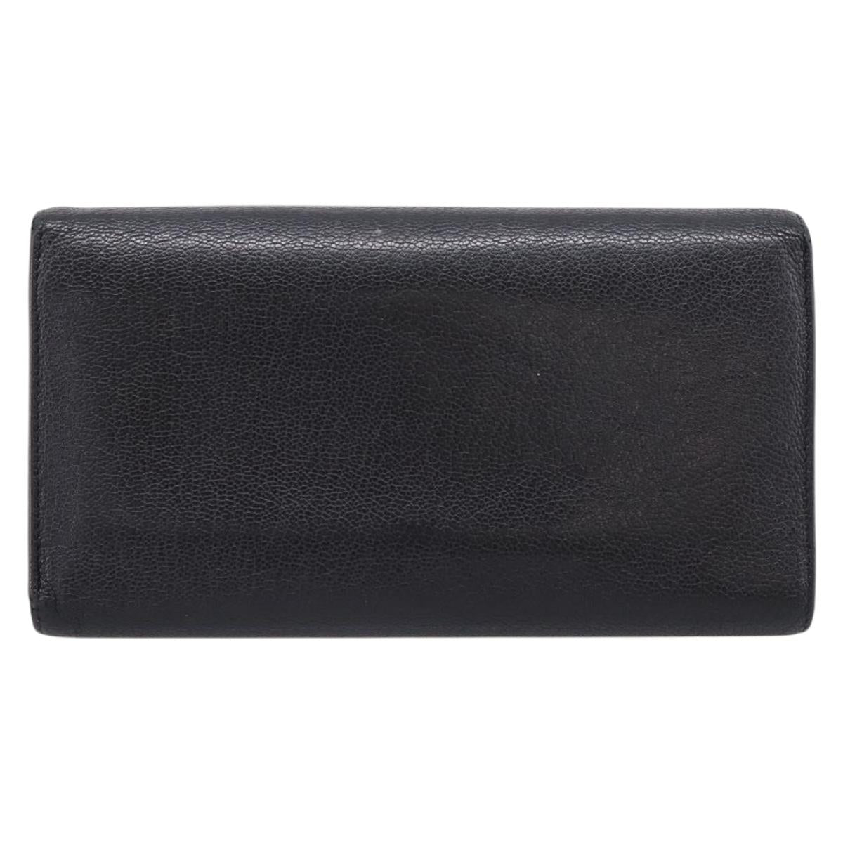 CHANEL Long Wallet Leather Black Silver CC Auth 204783