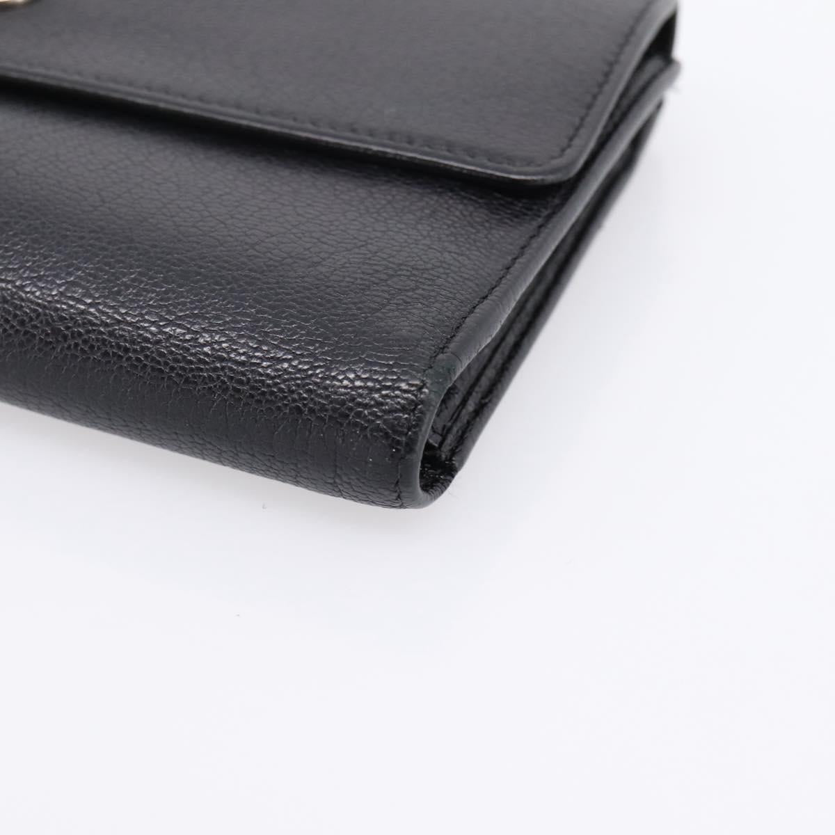CHANEL Long Wallet Leather Black Silver CC Auth 204783