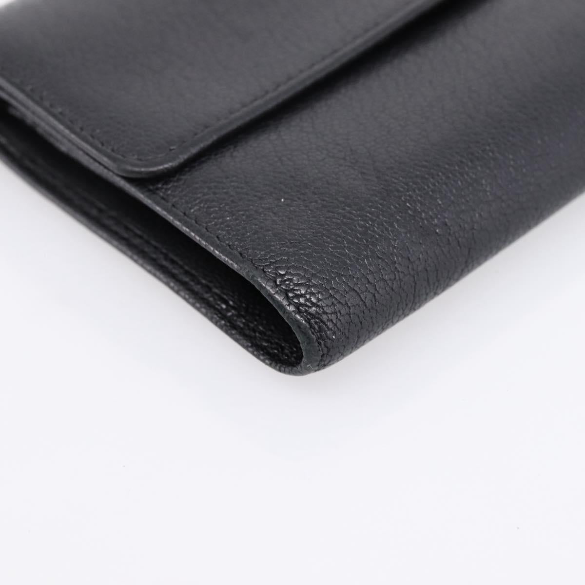 CHANEL Long Wallet Leather Black Silver CC Auth 204783