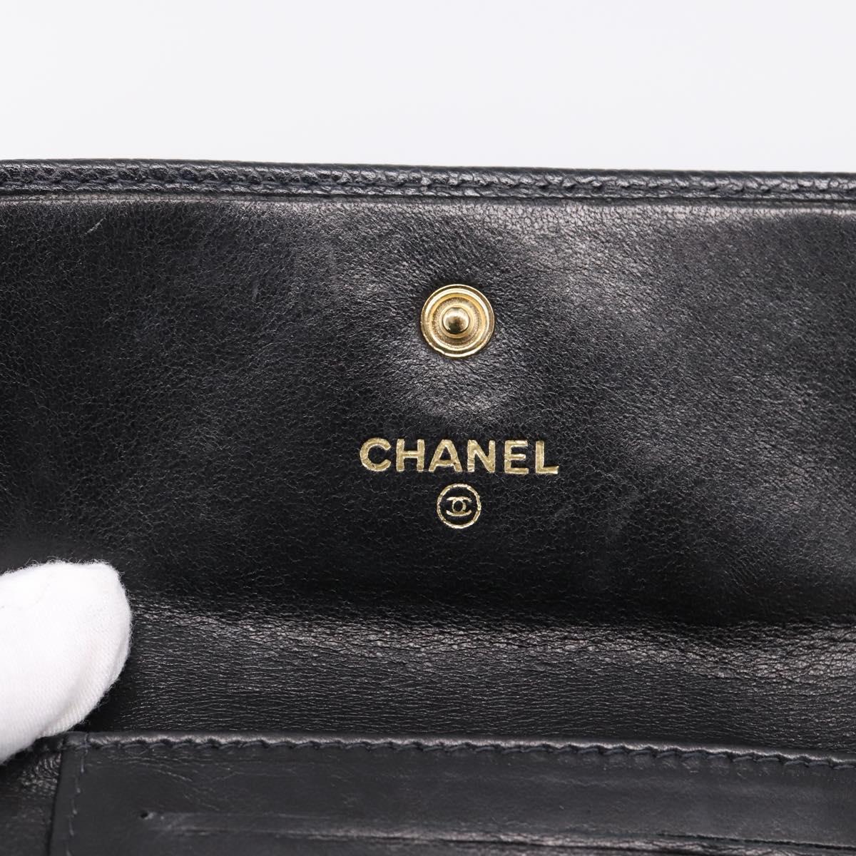 CHANEL Matelasse Wallet Caviar Skin Black Gold CC Auth 204790V